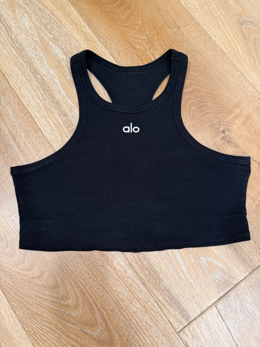 ALO Yoga Black Ribbed Racerback Cropped Tank Top